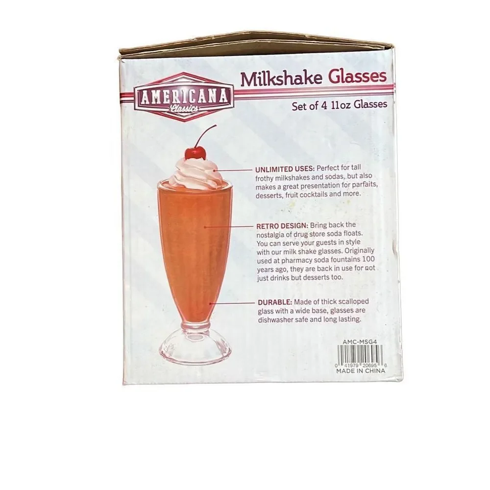 Americana Classics Set‎ of 4 Milkshake Glasses new
